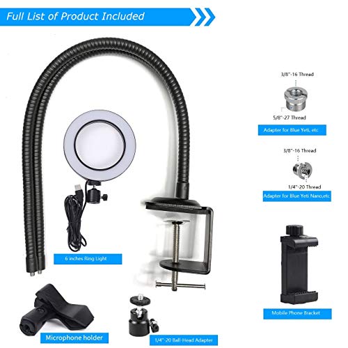 AYIZON Soporte de luz para cámara web, 2 en 1 anillo de luz con brazos flexibles dobles de 25 pulgadas, compatible con Logitech StreamCam C920s C930e C922 C925e Brio, compatible con iPhone y micrófono