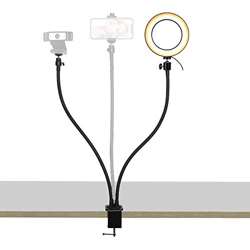 AYIZON Soporte de luz para cámara web, 2 en 1 anillo de luz con brazos flexibles dobles de 25 pulgadas, compatible con Logitech StreamCam C920s C930e C922 C925e Brio, compatible con iPhone y micrófono