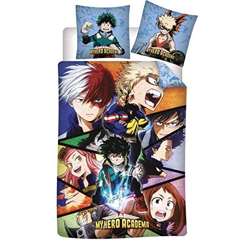 AYMAX S.P.R.L. My Hero Academia - Juego de Cama (100% algodón, Funda nórdica de 140 x 200 cm y Funda de Almohada de 65 x 65 cm)