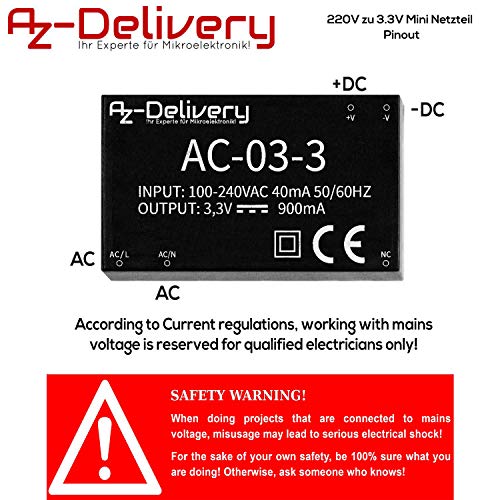 AZDelivery 220V a 3.3V Fuente de alimentación Mini Compatible con Raspberry Pi con E-Book Incluido!