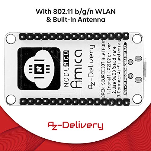 AZDelivery ESP8266 ESP-12F NodeMCU Amica V2, Modulo WiFi IoT con CP2102, Placa de Desarrollo Compatible con Arduino con E-Book Incluido!