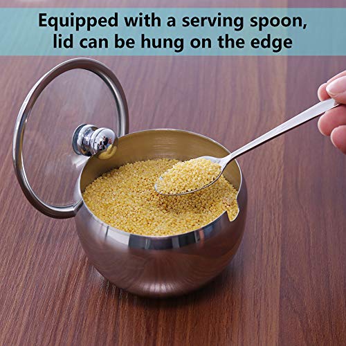 Azucarero, Newness acero inoxidable azucarero con tapa transparente (para mejor reconocimiento) y azúcar cuchara para hogar y cocina, forma de tambor Small Size, 240 ML(8.1 OZ or 1 Cup)