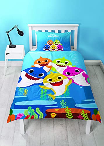 Baby Shark Song - Funda de edredón Reversible de Dos Caras con Funda de Almohada a Juego, diseño de Familia Individual, Color Azul