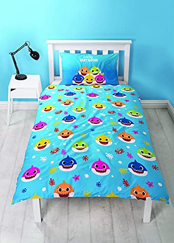 Baby Shark Song - Funda de edredón Reversible de Dos Caras con Funda de Almohada a Juego, diseño de Familia Individual, Color Azul