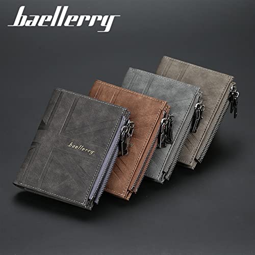 Baellerry - Cartera corta para hombre, versión coreana de la vertical multitarjeta, doble cremallera, clip para dinero, bolsa de tarjeta de moda joven masculina, gris oscuro,