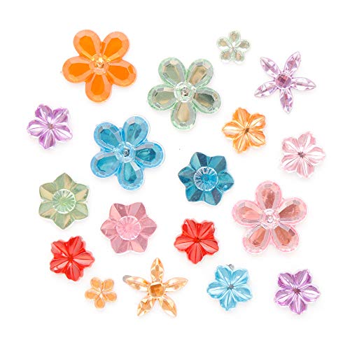 Baker Ross- Joyas Florales Autoadhesivas de Acrílico (Pack de 18)- Gemas Coloridas. Decorar Tarjetas Álbumes Collages y Otras Manualidades de Niños