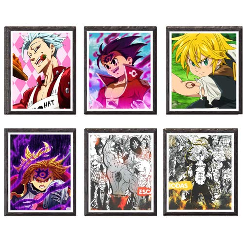 Ban Meliodas Escanor - Lienzo decorativo de anime, 20 x 20 cm, sin marco, juego de 6 piezas
