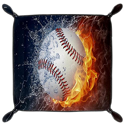 Bandeja de cuero,Béisbol Bahrein Fuego y agua ,Bandeja de cuero plegable para reloj de joyería de monedas de llave de almacenamiento