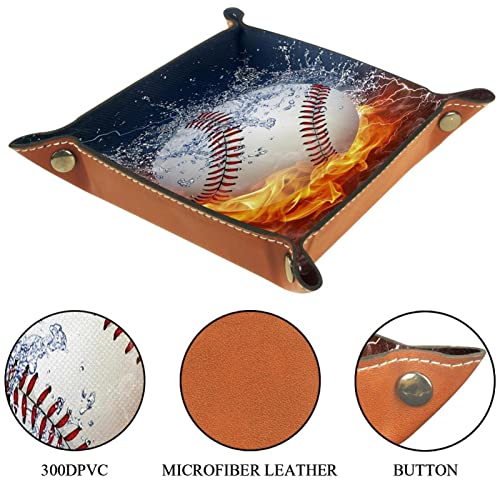 Bandeja de cuero,Béisbol Bahrein Fuego y agua ,Bandeja de cuero plegable para reloj de joyería de monedas de llave de almacenamiento