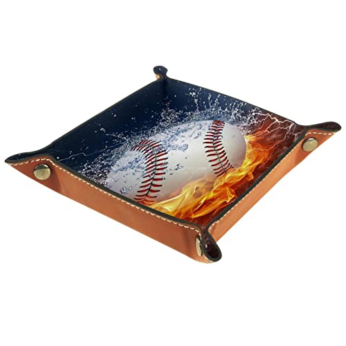 Bandeja de cuero,Béisbol Bahrein Fuego y agua ,Bandeja de cuero plegable para reloj de joyería de monedas de llave de almacenamiento