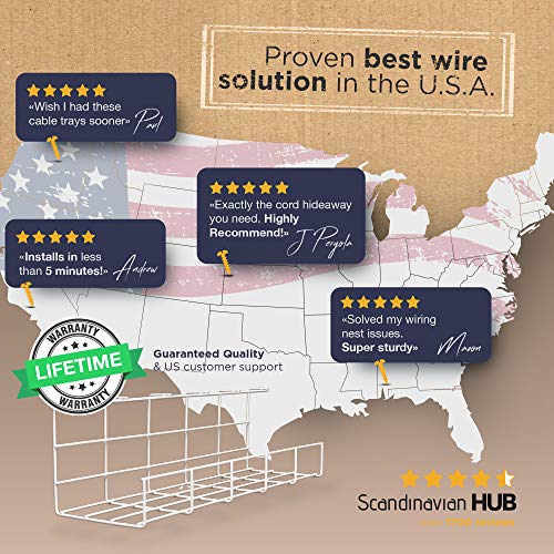 Bandeja Organizadora Cables para Debajo de la Mesa o Escritorio – Organiza sin Nudos los Cables de tu Ordenador - para Hogar u Oficina (Blanco - Set de 2X 40,5cm)