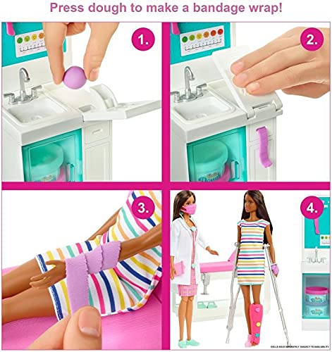 Barbie Doctora con Clínica médica, muñeca con accesorios de medicina de juguete. Incluye juego de plastilina Mattel GTN61