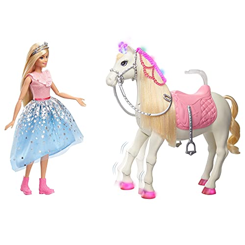 Barbie - Princess Adventures Prance y Shimmer Caballo y muñeca Rubia, Regalo niños +3 años (Mattel GML79), Embalaje estándar