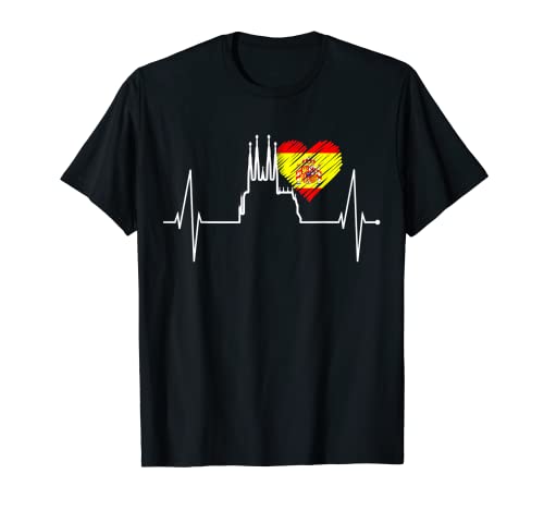 Barcelona Horizonte Latido Corazón Bandera Sagrada Familia Camiseta