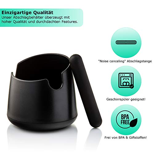 Barista Legends® - Recipiente para tamiz negro mate - Knock Box para posos de café con barra especial que absorbe el ruido - Depósito para los accesorios Barista