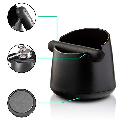 Barista Legends® - Recipiente para tamiz negro mate - Knock Box para posos de café con barra especial que absorbe el ruido - Depósito para los accesorios Barista
