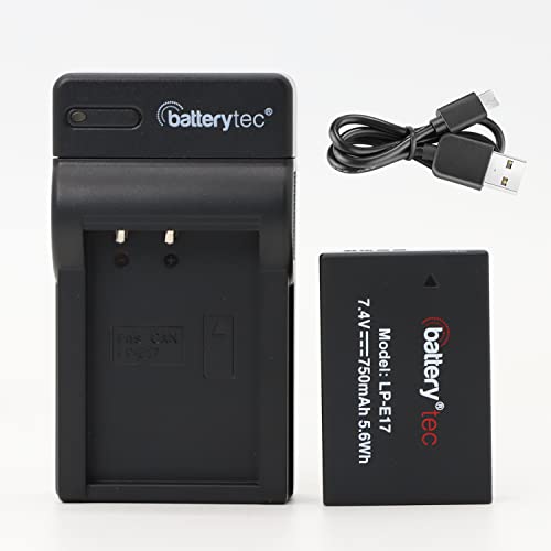 Batterytec® Batería de Repuesto para Canon cámara LP-E17,Canon EOS RP, 200D, 77D, 750D, 760D, 800D, 8000D, Digital SLR cámara y Cargador portátil Micro USB [Recargable,750mAh,12 Meses de garantía]