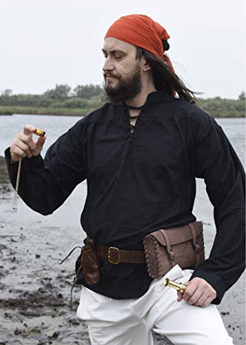 Battle-Merchant - Camisa Medieval para Hombre - Ideal para Larp Vikingo - Negro - L