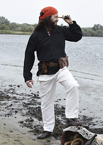Battle-Merchant - Camisa Medieval para Hombre - Ideal para Larp Vikingo - Negro - L