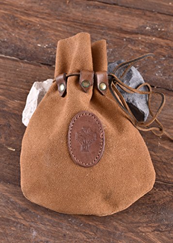 Battle-Merchant Cartera de piel medieval con cruz celta y correa de piel, pequeña, diseño vikingo, color marrón