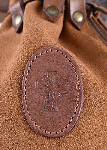 Battle-Merchant Cartera de piel medieval con cruz celta y correa de piel, pequeña, diseño vikingo, color marrón