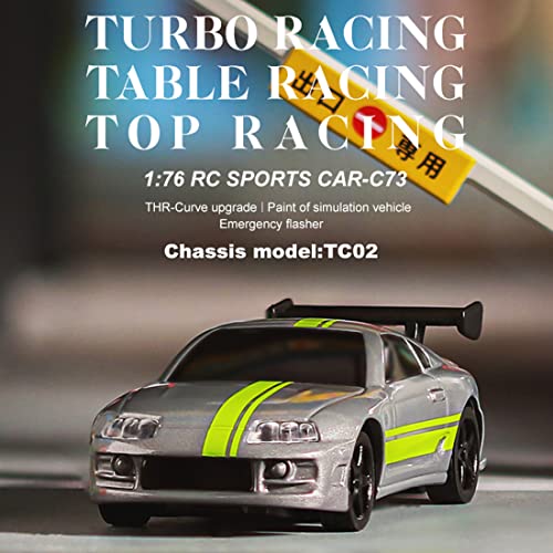 BBDI Coche teledirigido Turbo Racing 1/76 C73 Mini Electric RC con faros, 2,4 GHz, 4 canales, radio portátil, coche RTR, color gris