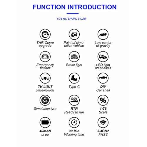 BBDI Coche teledirigido Turbo Racing 1/76 C73 Mini Electric RC con faros, 2,4 GHz, 4 canales, radio portátil, coche RTR, color gris