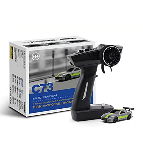 BBDI Coche teledirigido Turbo Racing 1/76 C73 Mini Electric RC con faros, 2,4 GHz, 4 canales, radio portátil, coche RTR, color gris
