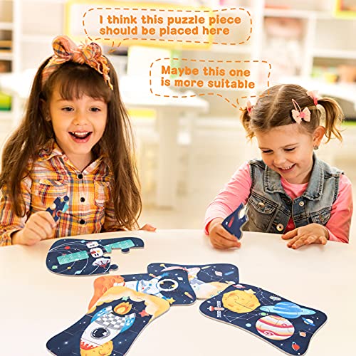 BBLIKE Puzzle Infantil de para niños Rompecabezas de Espacio, puzle de 5 imágenes, puzle de Madera, Adecuado para niños y niñas a Partir de 3, 4 y 5 años