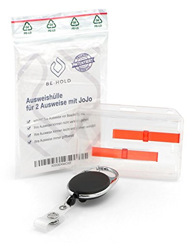 BE-HOLD - Funda para tarjeta de identificación con cordón, 2 tarjetas de capacidad, ofrece una protección segura para sus tarjetas y gracias a la corredera roja se pueden extraer las tarjetas fácilmente