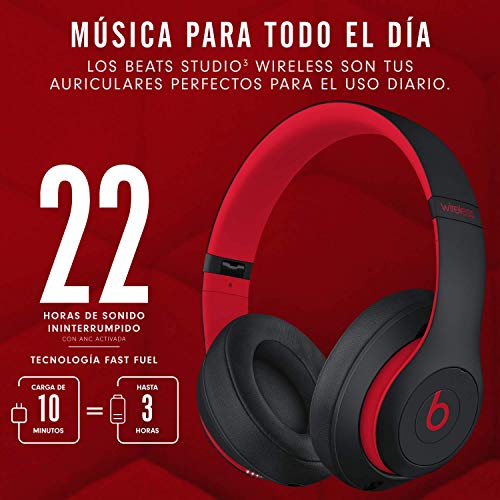 Beats Studio3 Wireless con cancelación de ruido - Auriculares supraaurales-Chip Apple W1, Bluetooth de Clase 1, 22 horas sonido ininterrumpido-Rojo (Defiant Black-Red)