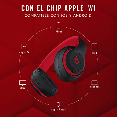 Beats Studio3 Wireless con cancelación de ruido - Auriculares supraaurales-Chip Apple W1, Bluetooth de Clase 1, 22 horas sonido ininterrumpido-Rojo (Defiant Black-Red)