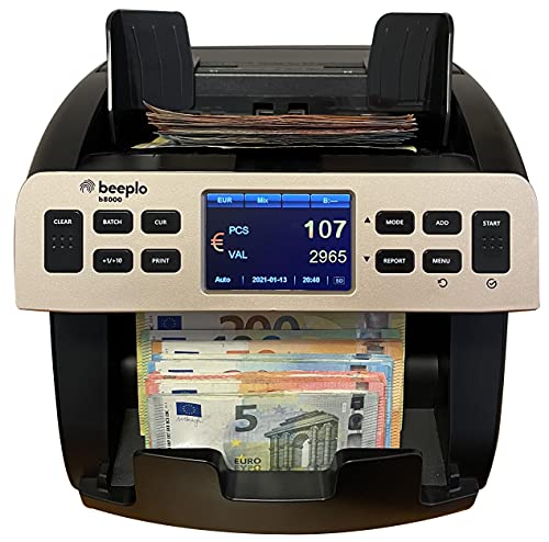 beeplo b8000-100% Fiable testado Banco Central Europeo - Actualizado a Todos los Billetes de EURO, USD, GBP, CHF, etc. Pantalla a color LCD - Totaliza Todas las Divisas, incluido USD