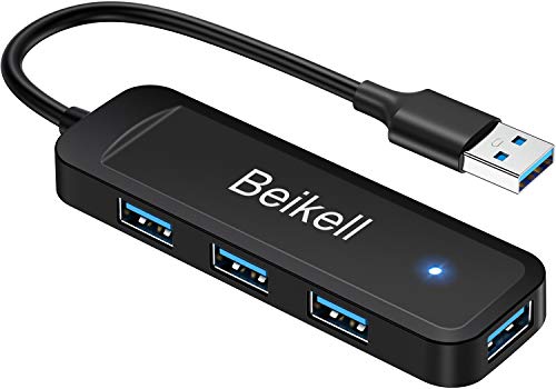 Beikell Hub USB 3.0 con 4 Puertos, Concentrador Adaptador USB Data Hub Ultrafino de Alta Velocidad-5Gbps con Indicador LED para PC, Portátil, MacBook, PS4, Xbox, USB Flash Drives y más