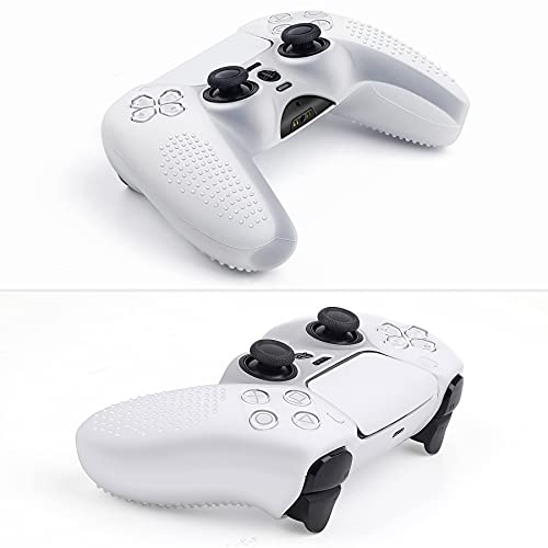 Benazcap Funda para Mando PS5 DualSense,Funda de Silicona Suave para PS5,Antideslizante, A Prueba de Polvo, elástica,Piel del Controlador PS5 x 1,con Agarre de Pulgar basculante x 10,Blanco