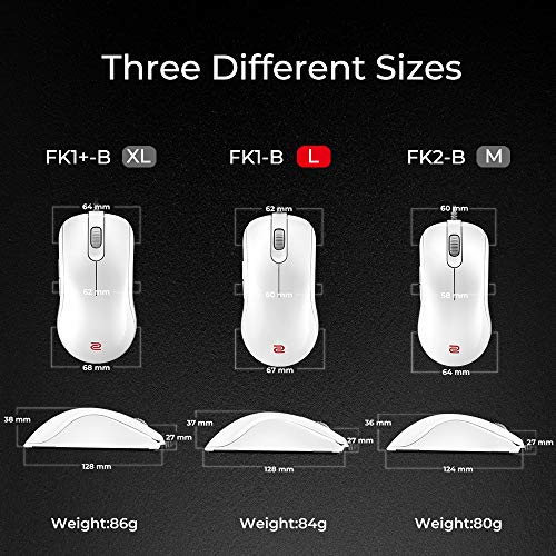 BenQ ZOWIE FK2-B - Ratón simétrico para juegos para Esports White Edition | Rendimiento de grado profesional, sin conductor, revestimiento brillante, tamaño mediano