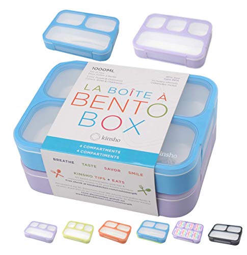 Bento - Fiambreras de almuerzo para aperitivos | Juego de lonchera a prueba de fugas para niños, niñas y adultos, sin BPA, apto para microondas y alimentos | azul morado grande 2 unidades