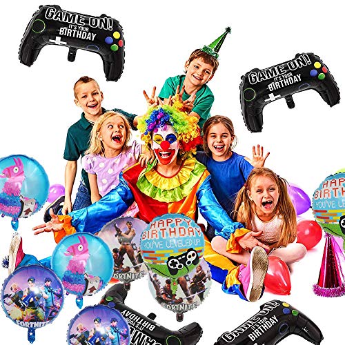BESLIME 12 Packs Video Game Party Balloons, 23.6 x 15.7 Inch Game on Balloons Video Game Controller Aluminum Foil Balloon for Birthday Party and Game Party Decoration