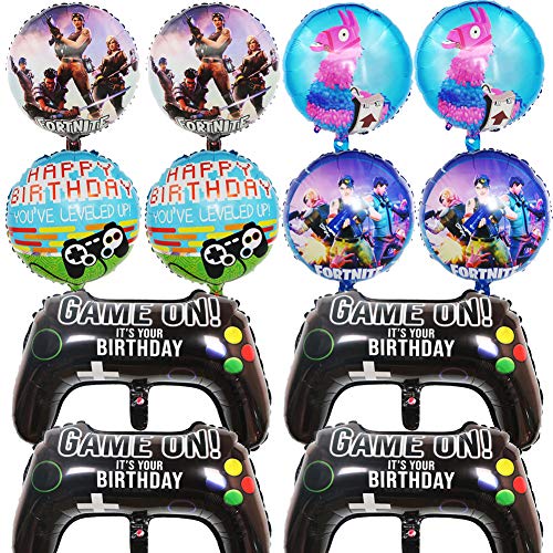 BESLIME 12 Packs Video Game Party Balloons, 23.6 x 15.7 Inch Game on Balloons Video Game Controller Aluminum Foil Balloon for Birthday Party and Game Party Decoration