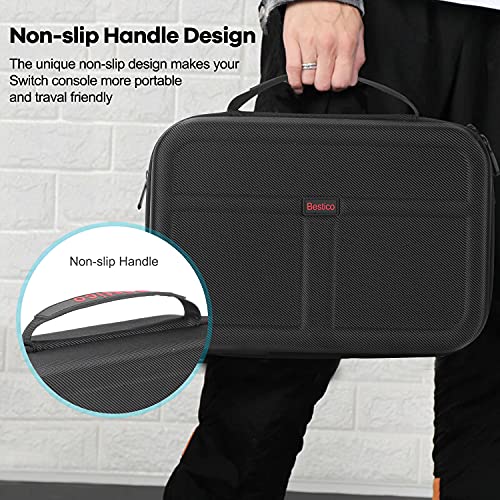 Bestico Funda para Nintendo Switch, Estuche Rígido de Transporte de Viaje para Consola Switch, La Base de la Switch, Adaptador AC, Joy con Grip, Pro Controller y 18 Cartuchos de Juegos
