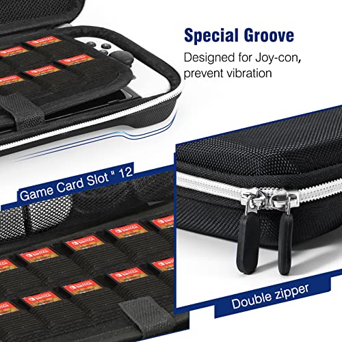 Bestico Funda para Nintendo Switch OLED, Accesorio Kits para Nintendo Switch OLED Incluye Funda de Transporte para Switch OLED, Protector de Pantalla, Soporte Ajustable y Apretones de Pulgar