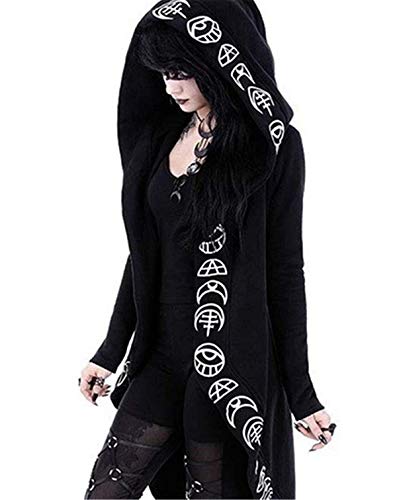Bestwo Moon Gothic Witchcraft - Chaqueta con capucha para mujer, manga larga, con capucha, color negro