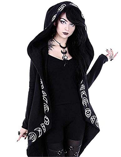 Bestwo Moon Gothic Witchcraft - Chaqueta con capucha para mujer, manga larga, con capucha, color negro