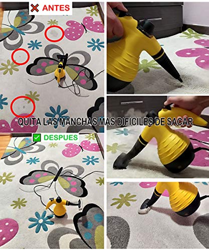 BET Handheld Steam Cleaner 350ml Limpiador de Vapor a presión multipropósito con 9 Kit de Accesorios para Uso en el hogar Eliminación de Manchas de Superficie múltiple, Piso, automóvil y más,Amarillo