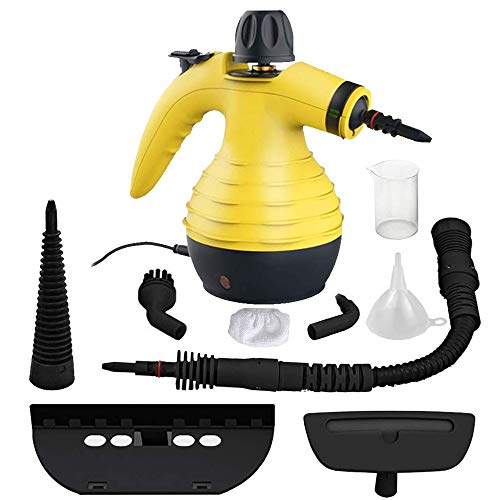 BET Handheld Steam Cleaner 350ml Limpiador de Vapor a presión multipropósito con 9 Kit de Accesorios para Uso en el hogar Eliminación de Manchas de Superficie múltiple, Piso, automóvil y más,Amarillo