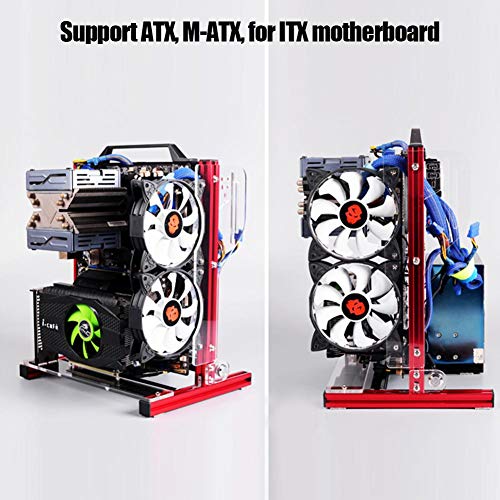 Bewinner Caja de PC Abierta, ATX/M-ATX/ITX Chasis Abierto Plataforma de Prueba de overclocking Vertical Chasis, Bastidor Abierto DIY + Manija, Perfil de Aluminio 20x20(Rojo)