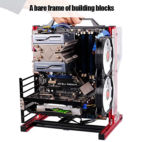 Bewinner Caja de PC Abierta, ATX/M-ATX/ITX Chasis Abierto Plataforma de Prueba de overclocking Vertical Chasis, Bastidor Abierto DIY + Manija, Perfil de Aluminio 20x20(Rojo)