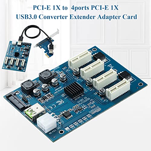 BEYIMEI PCI-E 1X a 4 Puertos PCI-E 1X Tarjeta Riser , Tarjeta PCIe de Interfaz múltiple, Tarjeta pcie (6 Pines y SATA), Adecuada para minería BTC, Compatible con WIN7 / 8 / 8.1 / 10 / Linux