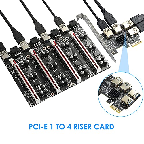 BEYIMEI Tarjeta adaptadora PCIe 1 a 4 PCI-Express, 16X Ranuras USB3.0 Expansión Riser Card, para mineros Bitcoin para minar Dispositivos BTC (Cable USB no Incluido)