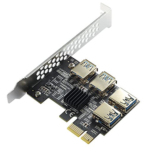 BEYIMEI Tarjeta adaptadora PCIe 1 a 4 PCI-Express, 16X Ranuras USB3.0 Expansión Riser Card, para mineros Bitcoin para minar Dispositivos BTC (Cable USB no Incluido)